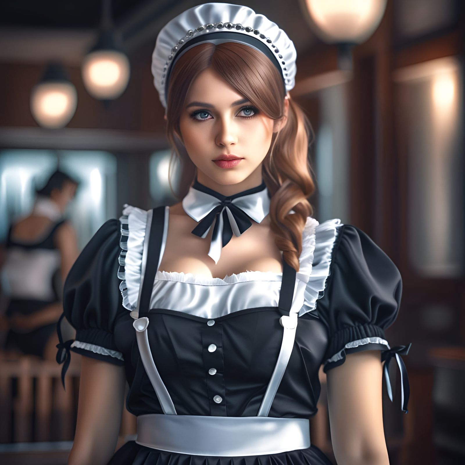 Curvy Girl in French Maid Cosplay: Photorealistic Portrait
