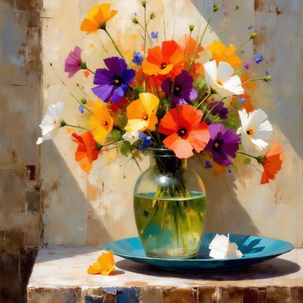 Vivid Forest Inkwash with Cosmic Sky, Mixed Media Style