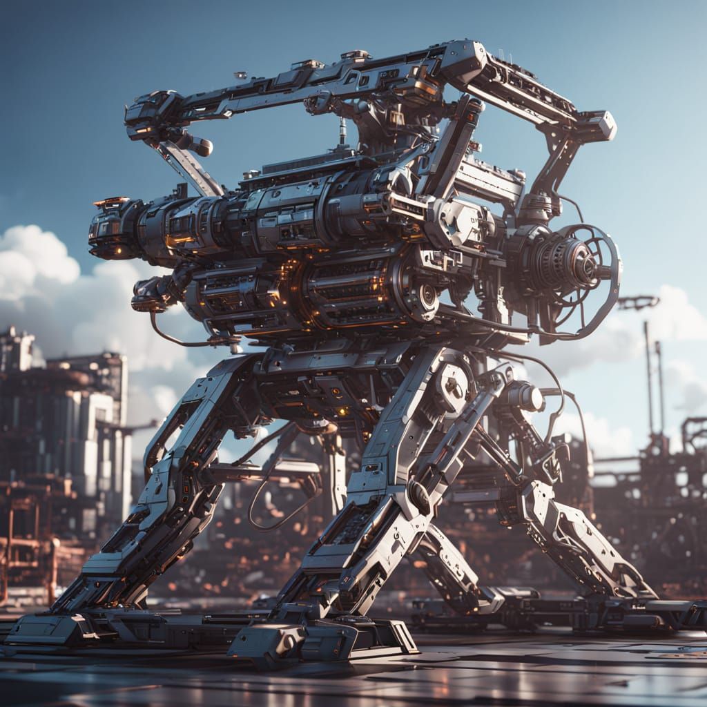 Epic Futuristic Catapult in Polished Metal