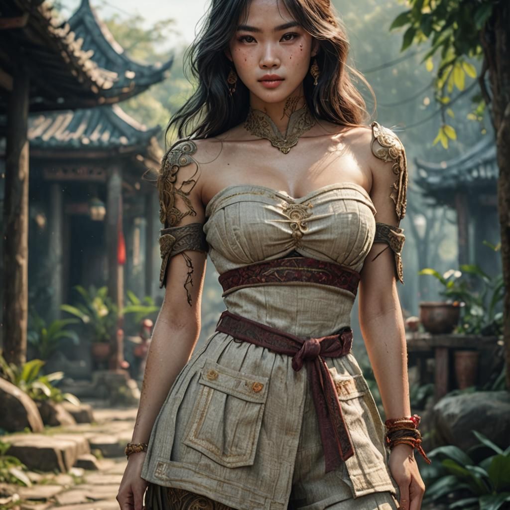 Vietnamese Model in Linen Outfit, Fantasy Concept Art