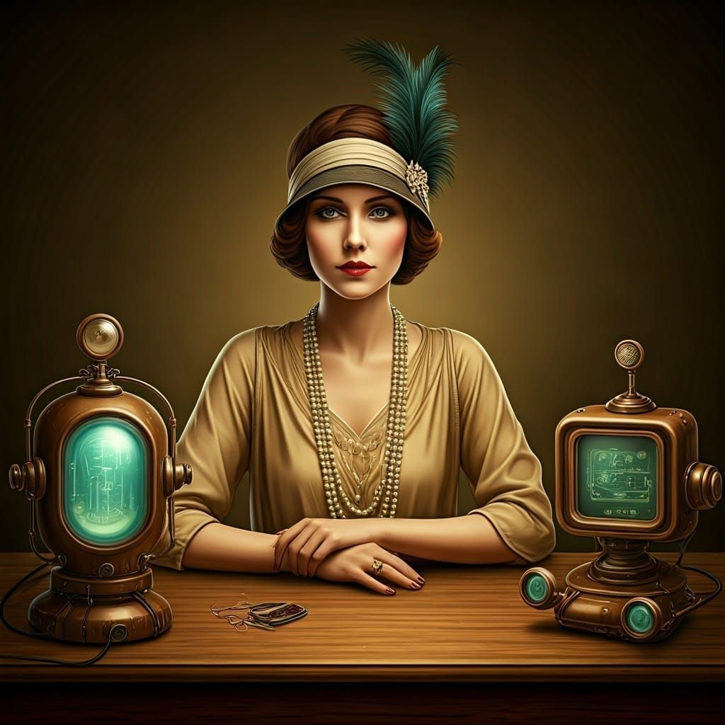 Glamorous Flapper Girl in Futuristic Vintage Attire