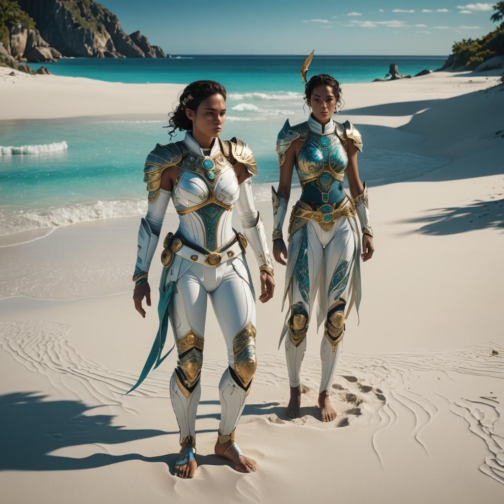 Atreides Warrior Woman on White Sand Beach