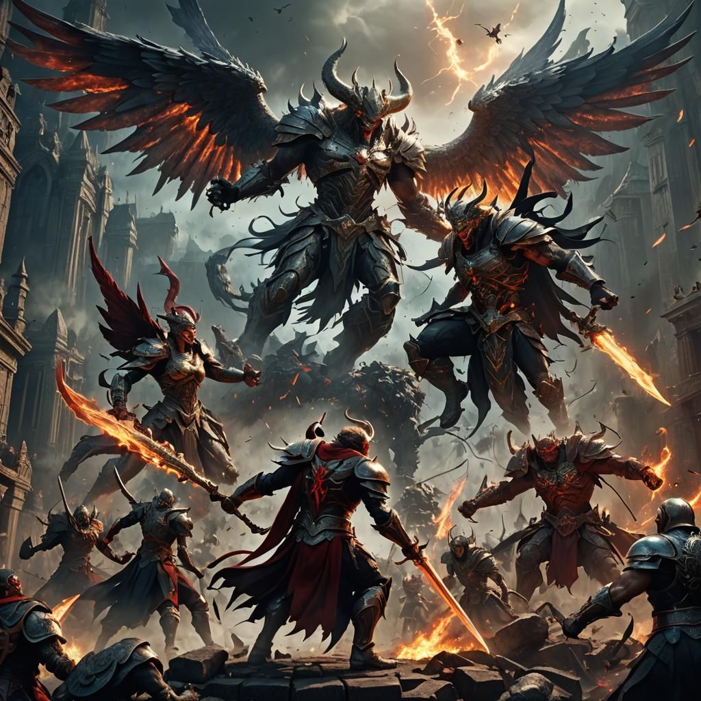 Epic Battle: Angel and Demon Fight for Mankind