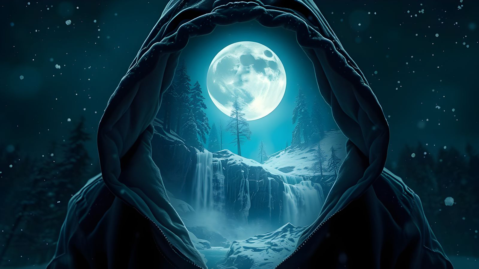 Hyper-Realistic Figure in Hoody, Surreal Winter Landscape Un...