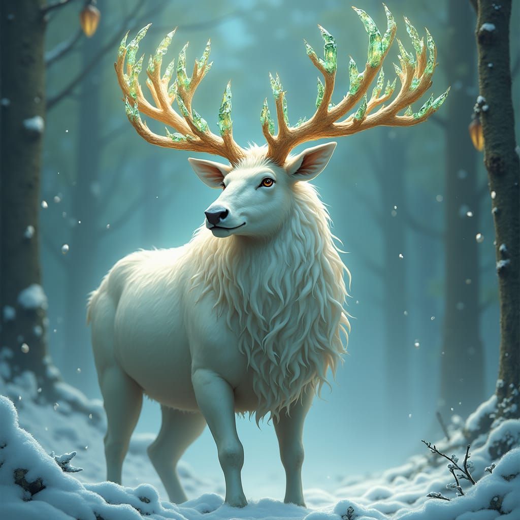 Majestic White Deer with Pearl Antlers