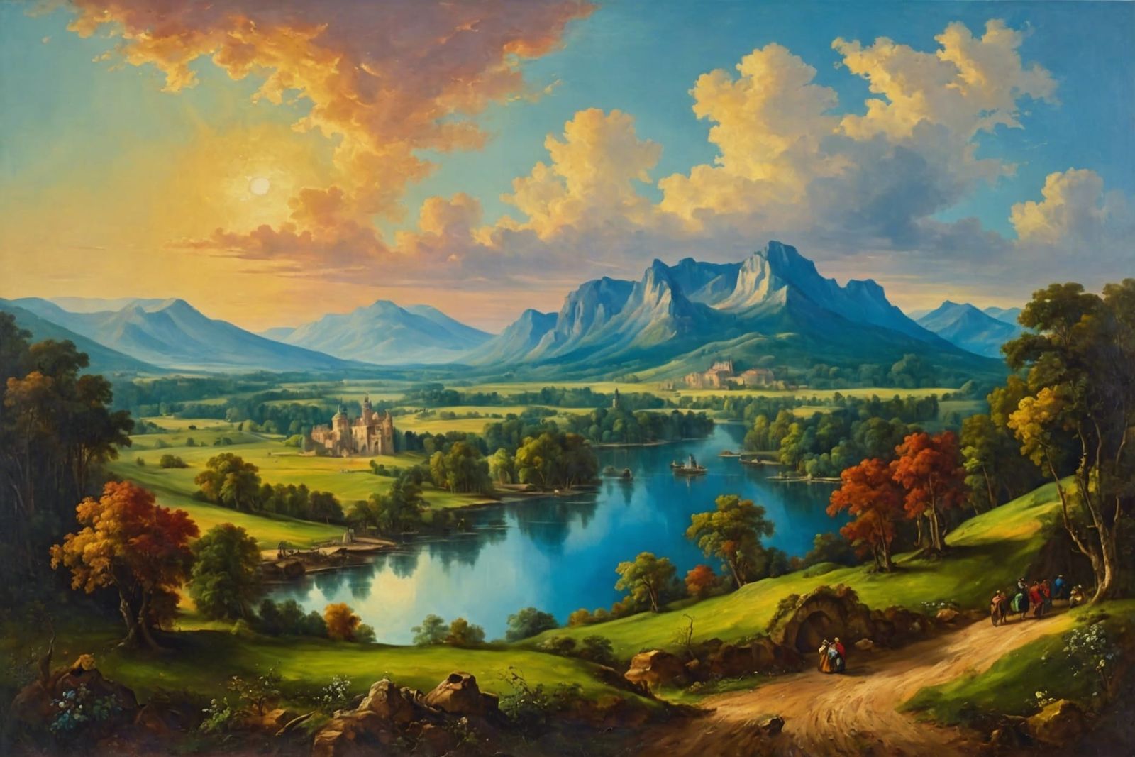 Lake Endine Landscape in Baroque Oil Painting Style