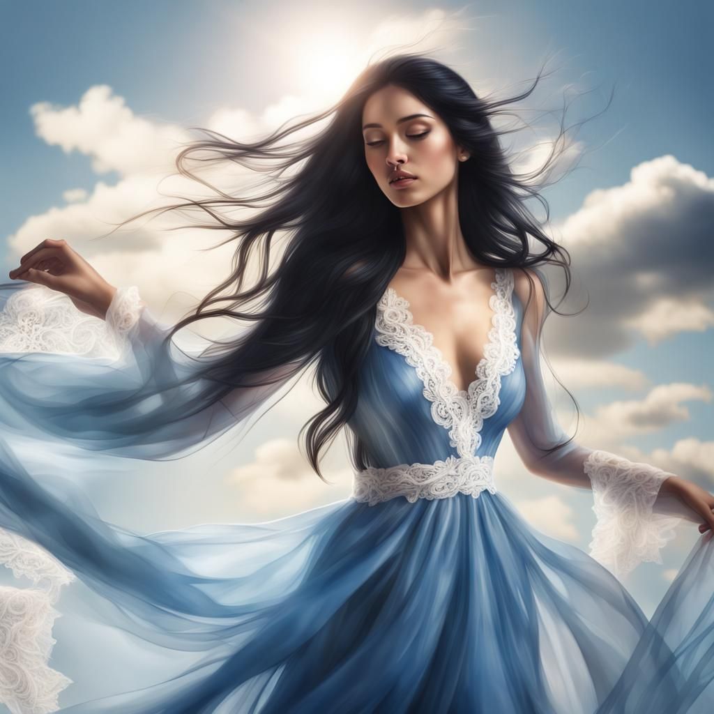 Young Woman in Flowing Gown with Sunlight