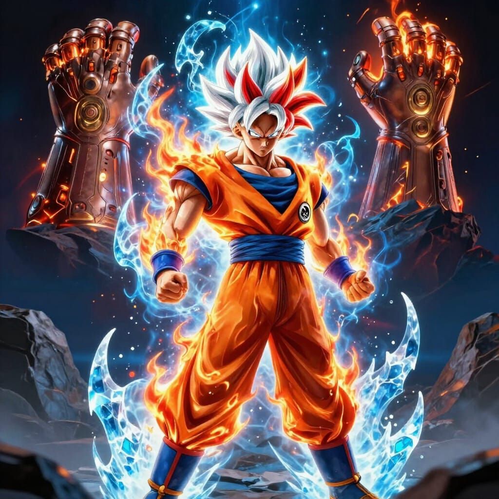 Goku Ice and Fire Form with Infinity Gauntlet