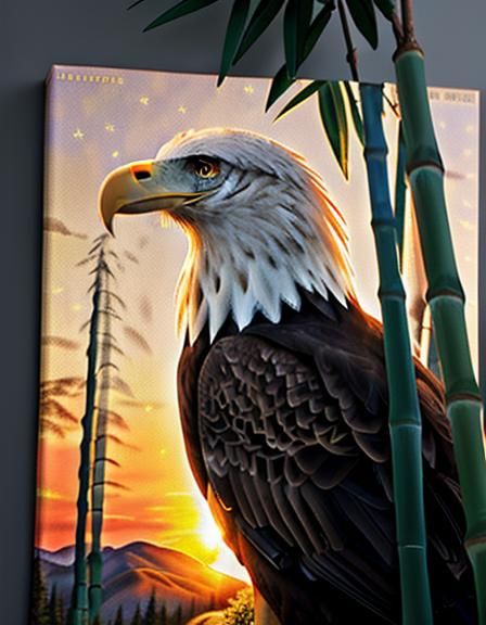 Bald Eagle in Sunrise: Hyperrealistic Impasto Painting