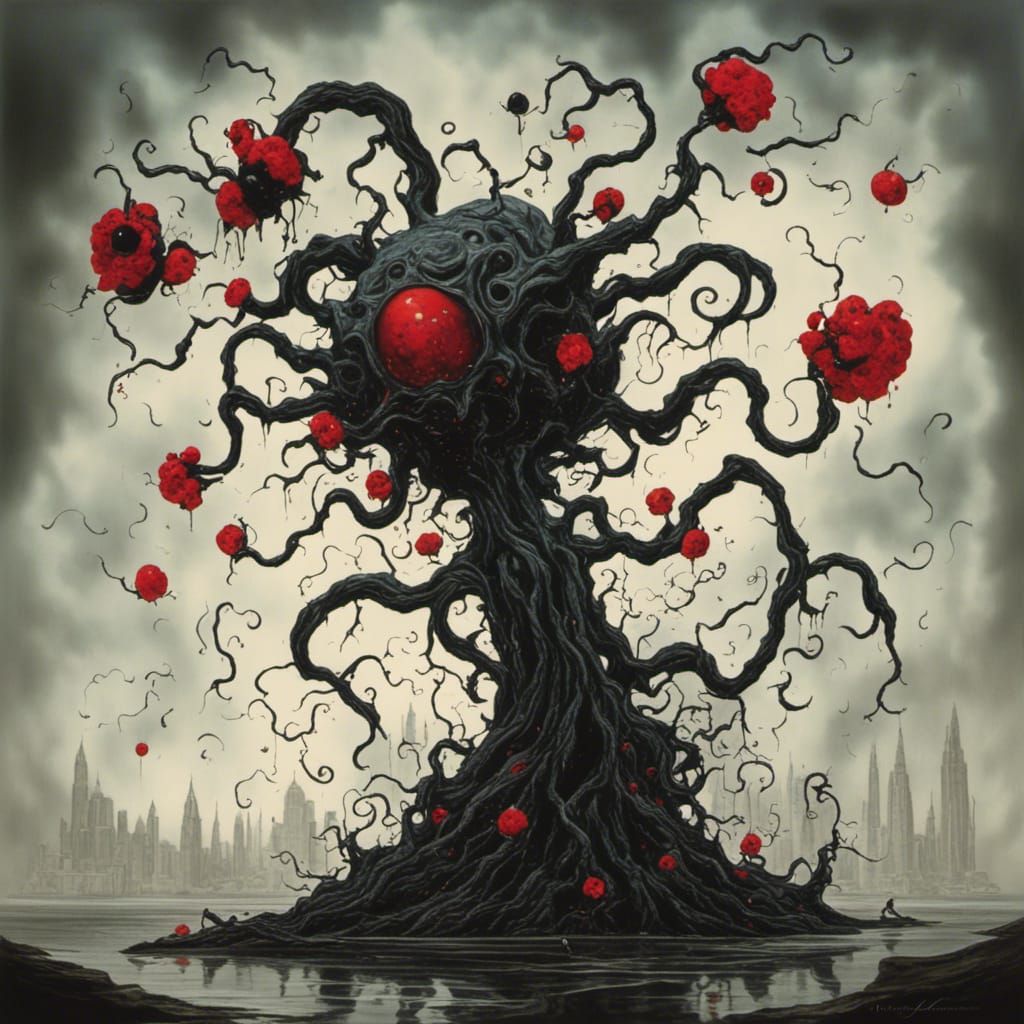 Surreal Twisted Ink Landscape in a Strange World