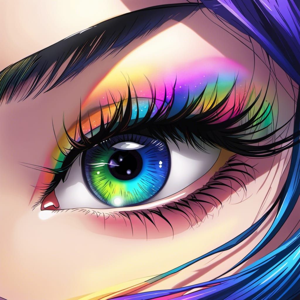 Goth Girl Portrait with Rainbow Eyes in Anime Style