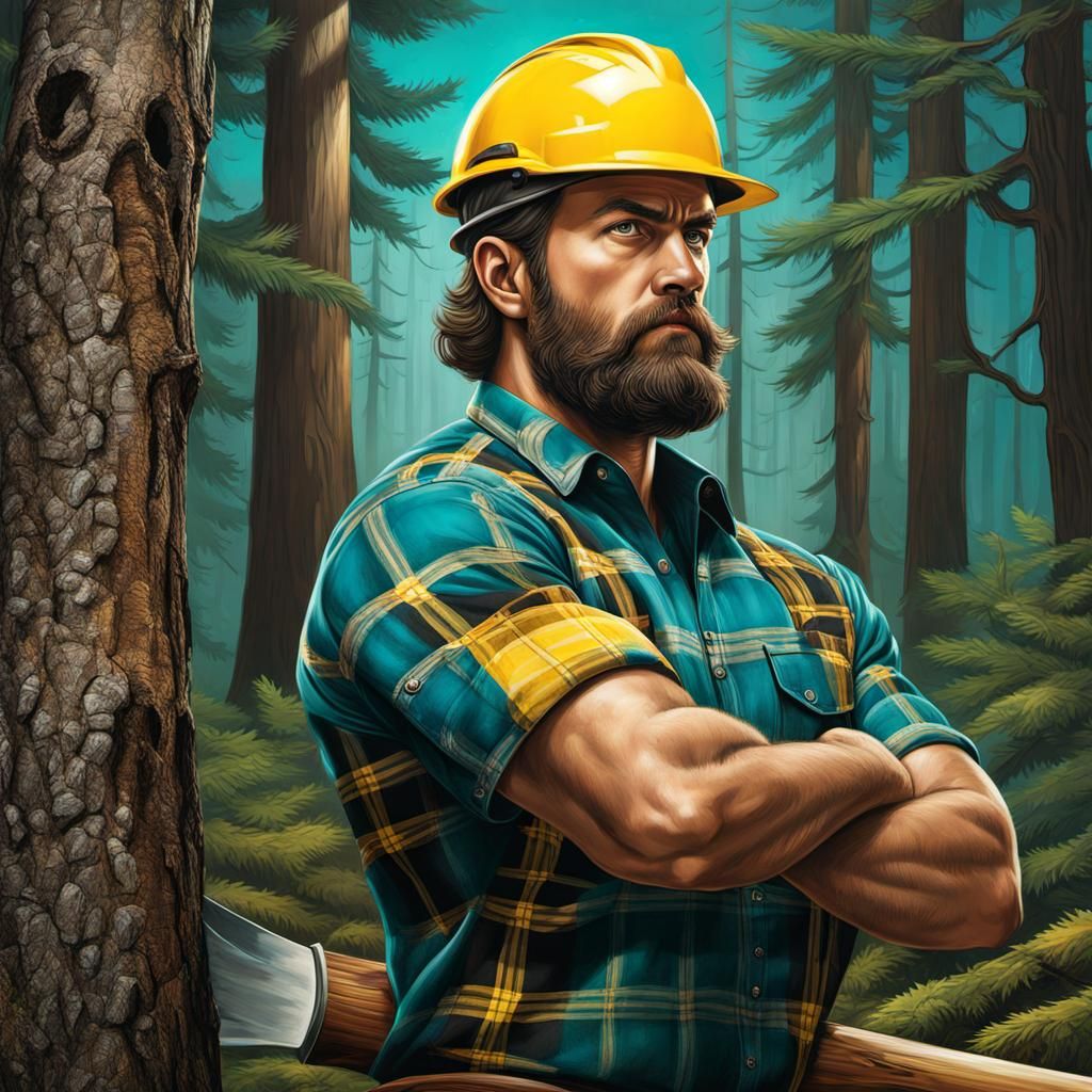 Lumberjack in Teal and Yellow Plaid in Forest