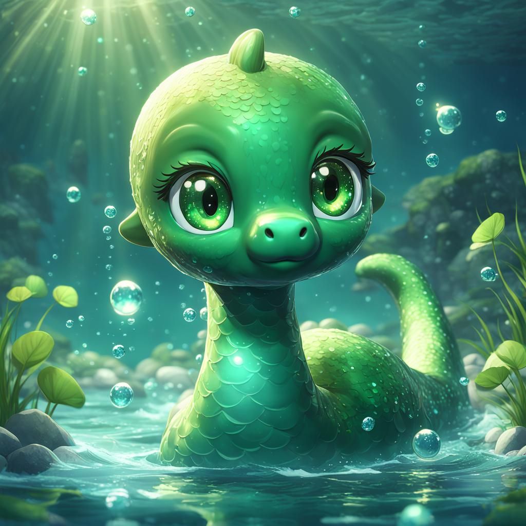 Adorable Loch Ness Monster in 3D Anime Style