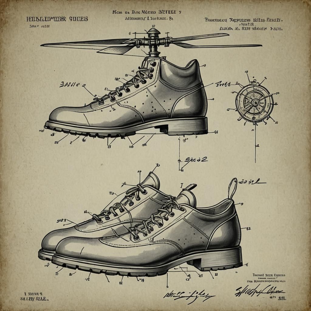 Helicopter Shoes: Vintage Patent Drawing