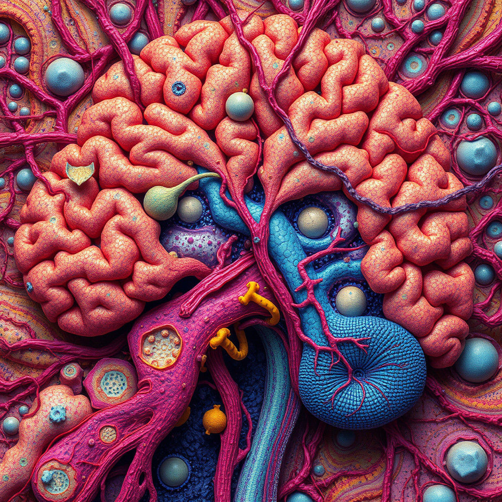 Detailed Brain Tissue Cross-Section in Sci-Fi Style