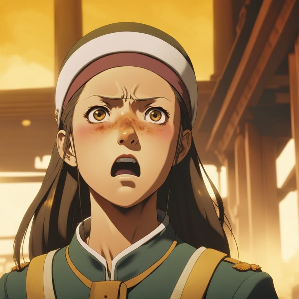 Determined Official in Old-World Train Station