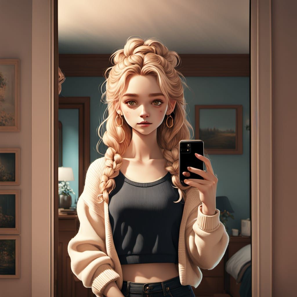 A Young Girl Captured in a Cozy, Whimsical Pencil Drawing