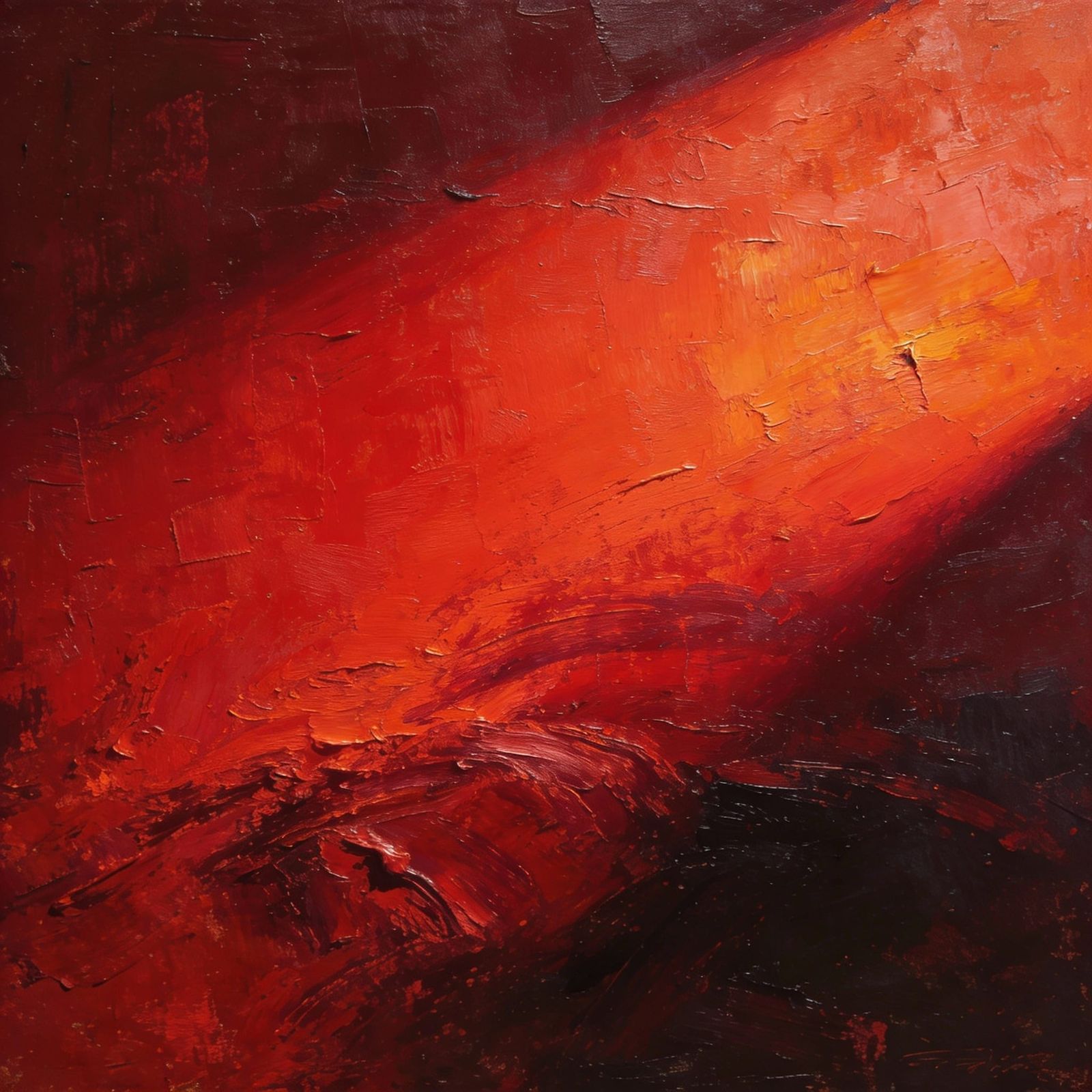 Vibrant Red Gradient in Expressionist Oil Painting Style