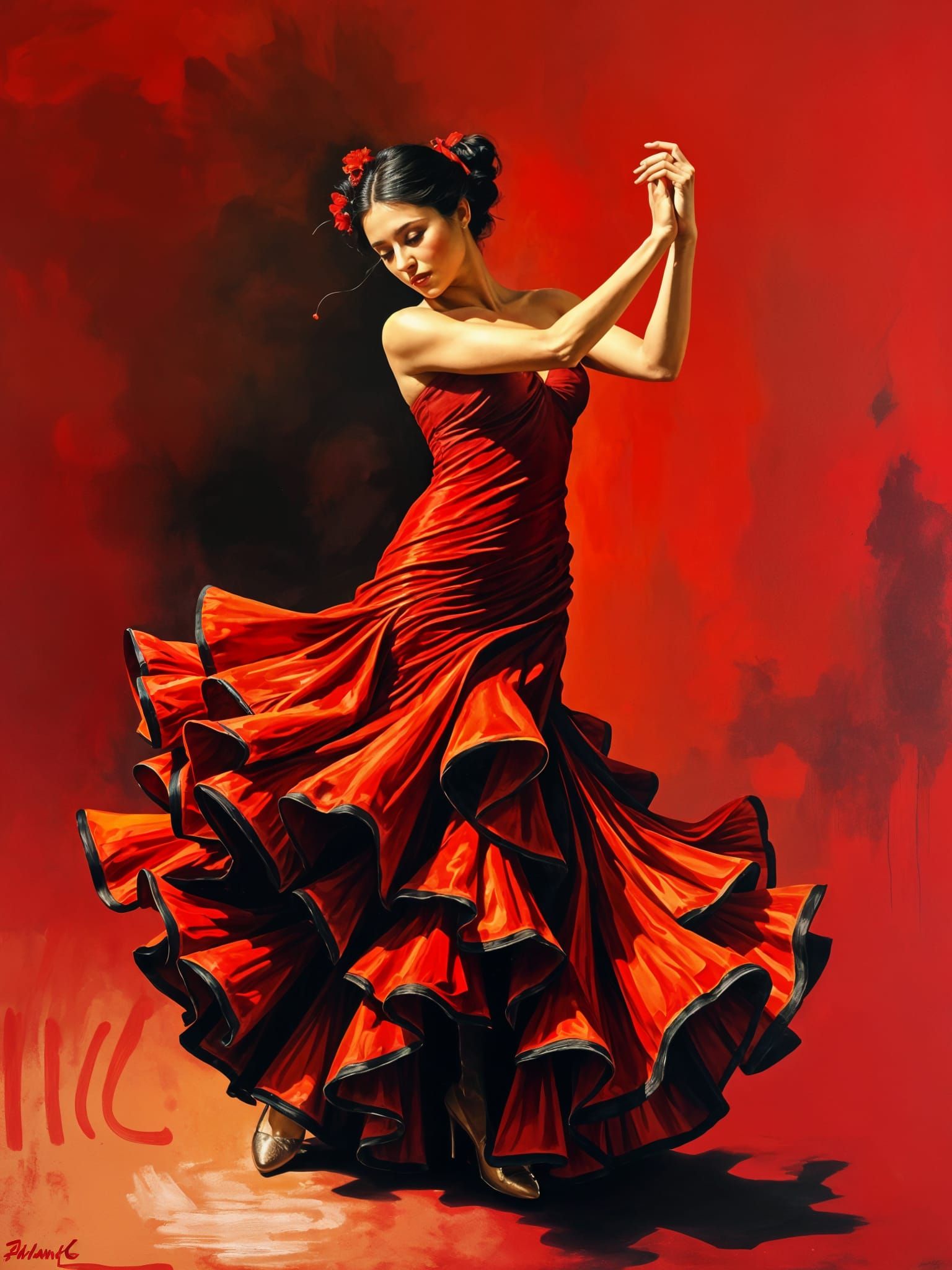 Flamenco Dancer Portrait in Impasto Oil Painting