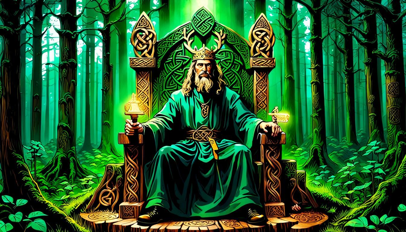 Dagda on Throne in Celtic Forest