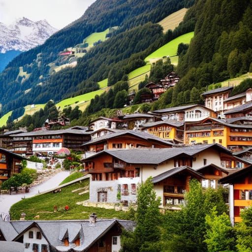 Picturesque Swiss Village in the Mountains
