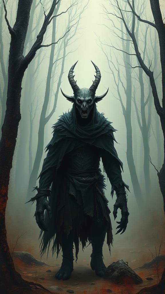 Wendigo Emerging from Misty Forest in Gothic Fantasy Style