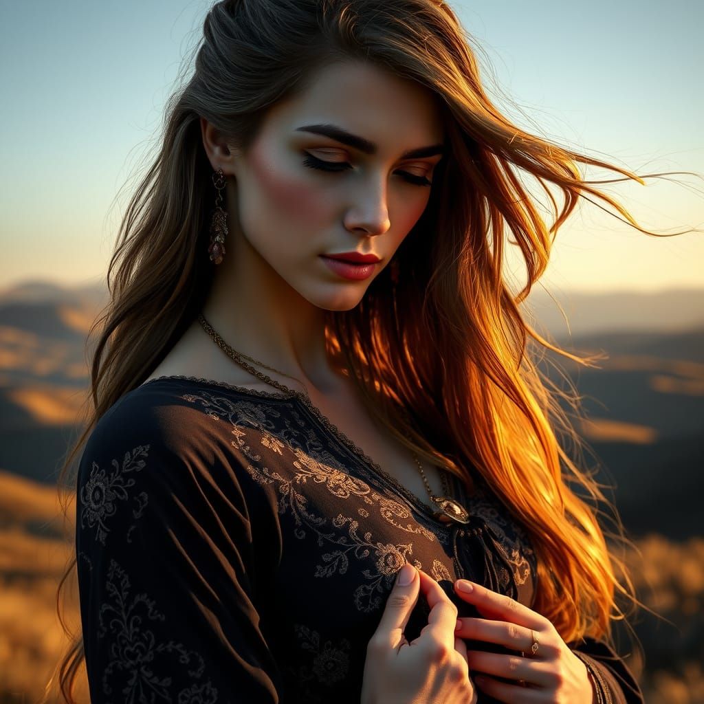 Serene Woman in Dramatic Landscape