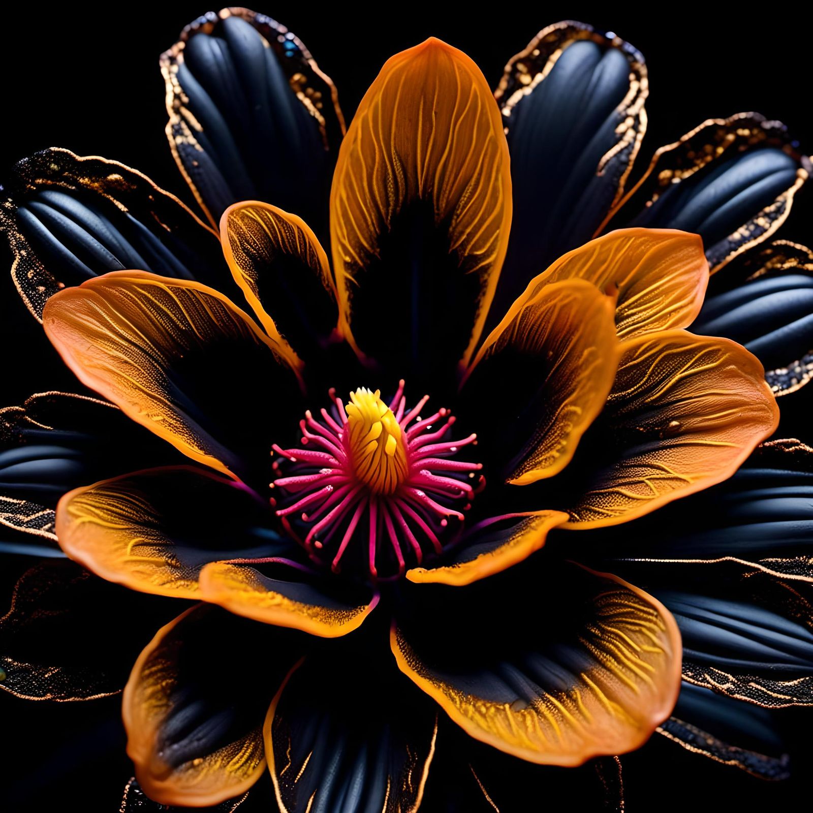 Exotic Alien Flower in Noir Style, Macro Close-Up