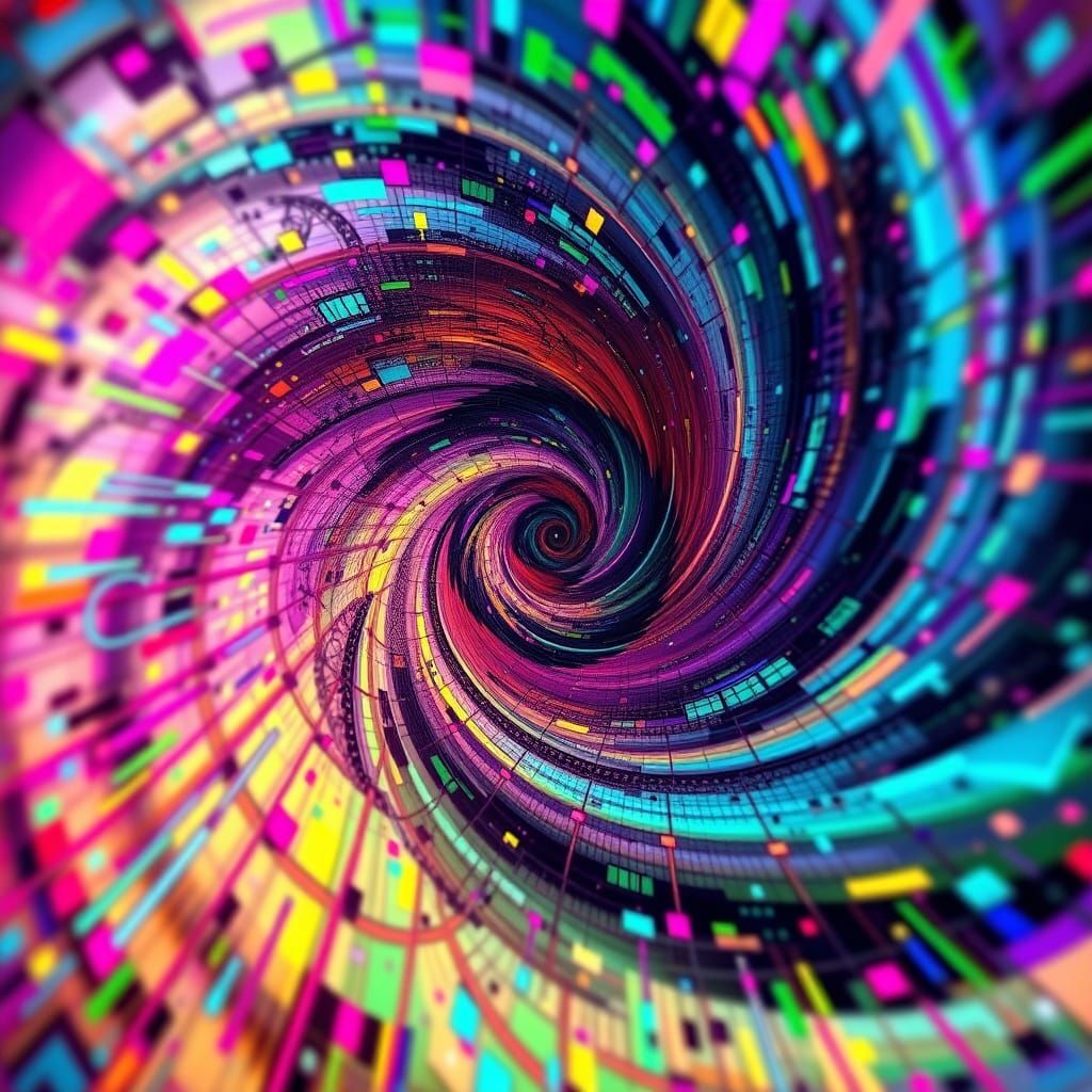 Glitchcore Kaleidoscope Tornado with 3D Fractal Design