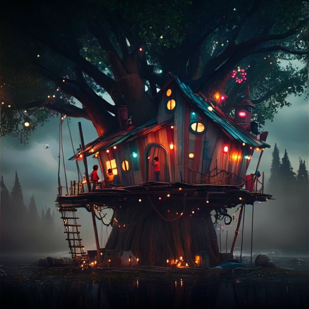 Dad's Whimsical Recycled Treehouse: Victorian Art Style