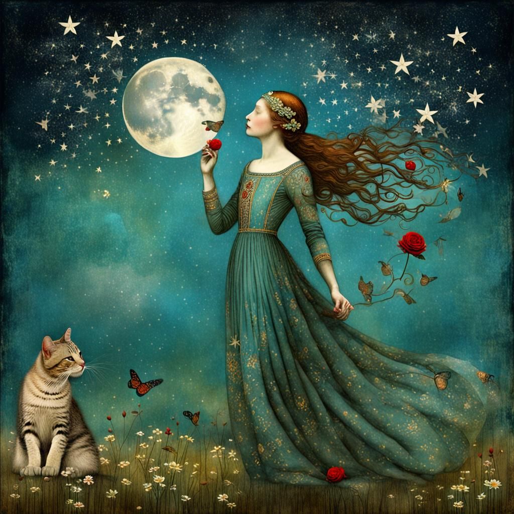 Ethereal Night Dream in Art Nouveau Style