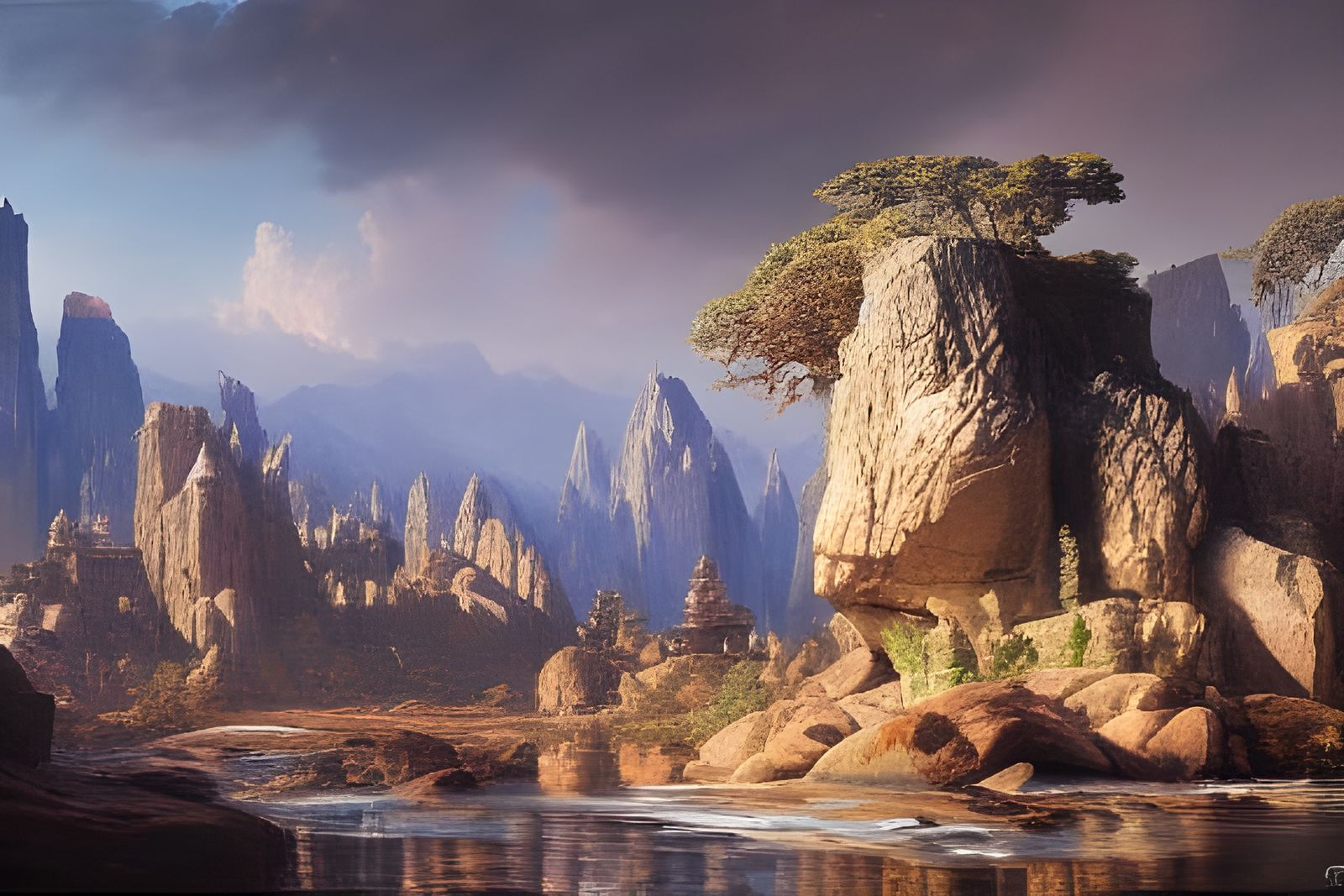 Inca and Mayan Architecture in a Fantastical Painting