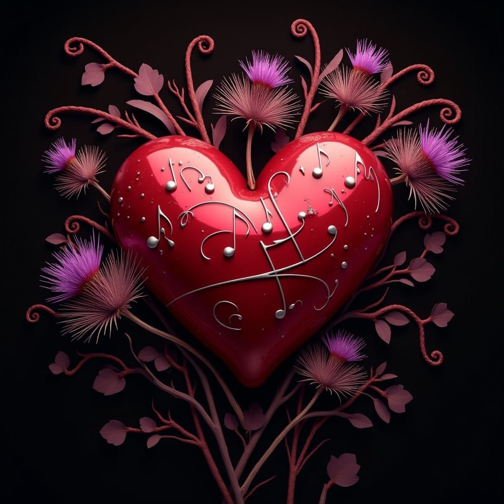 Vibrant Red Heart in Whimsical Fantasy Landscape