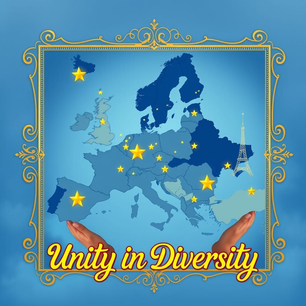 Woman Holds Map of Europe in Art Nouveau Style