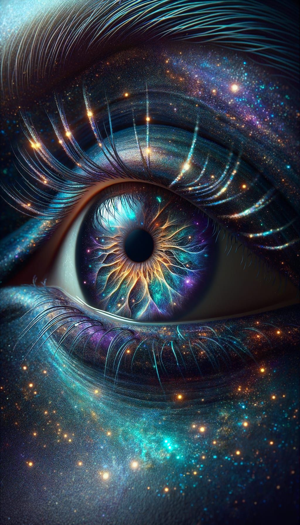 Ethereal Cosmic Eye in Vibrant Purple and Gold