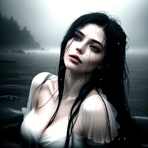 Ethereal Woman in Water: Moody Digital Art