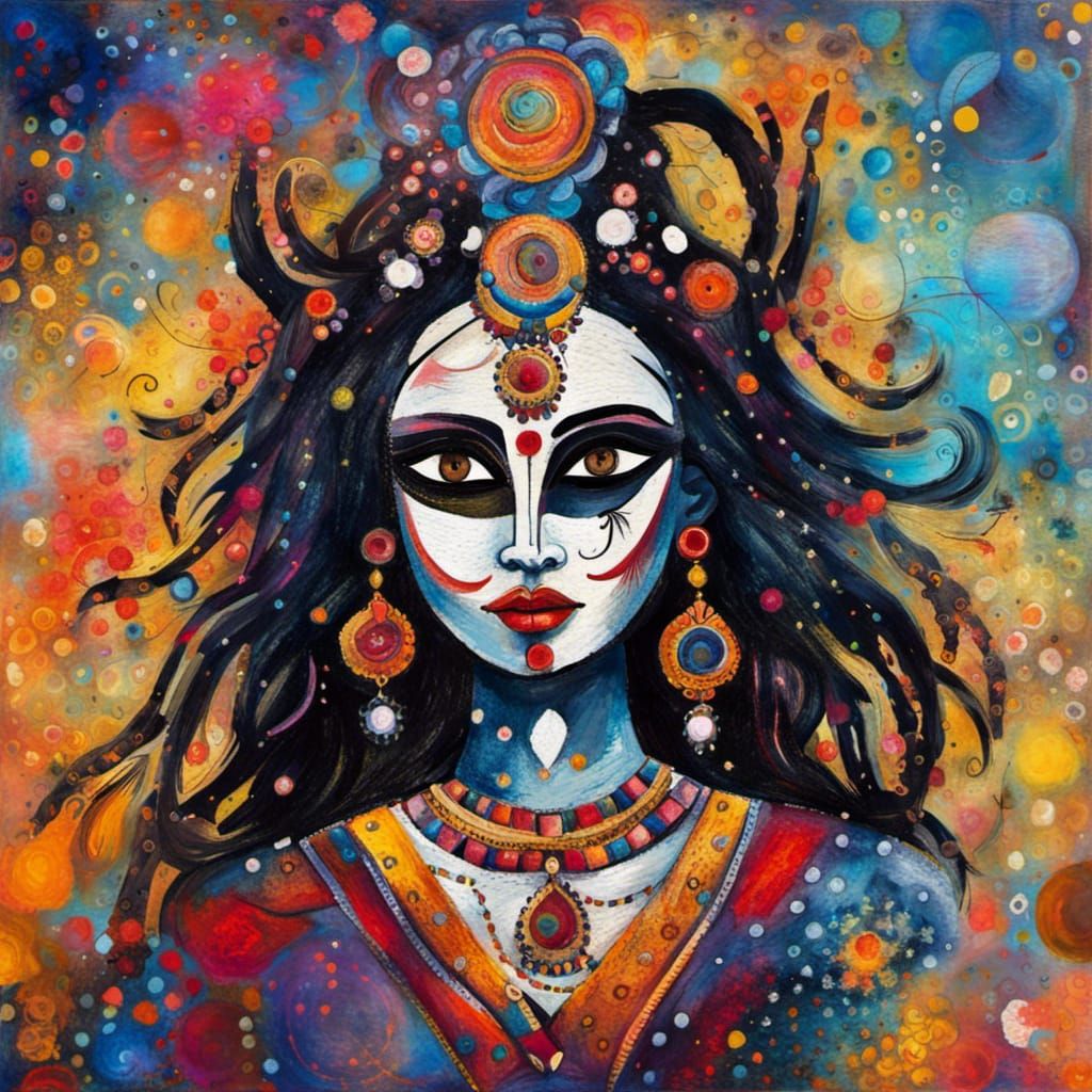 Kali: Hindu Goddess Painting in Mixed Media Style