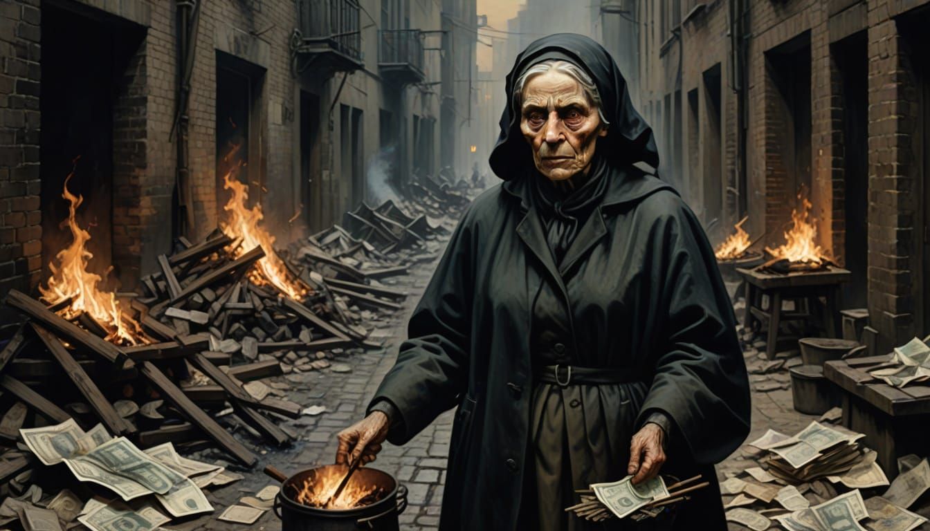 German Woman Burns Reichsmarks in Hyperinflation Alleyway