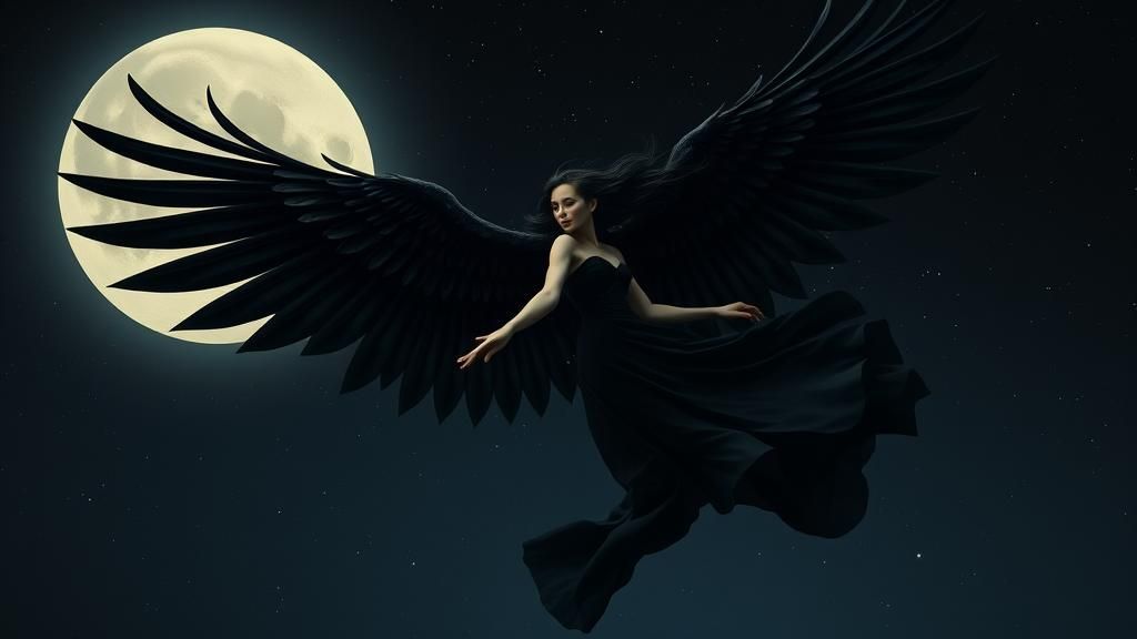 Surreal Blackbird Flying into the Night