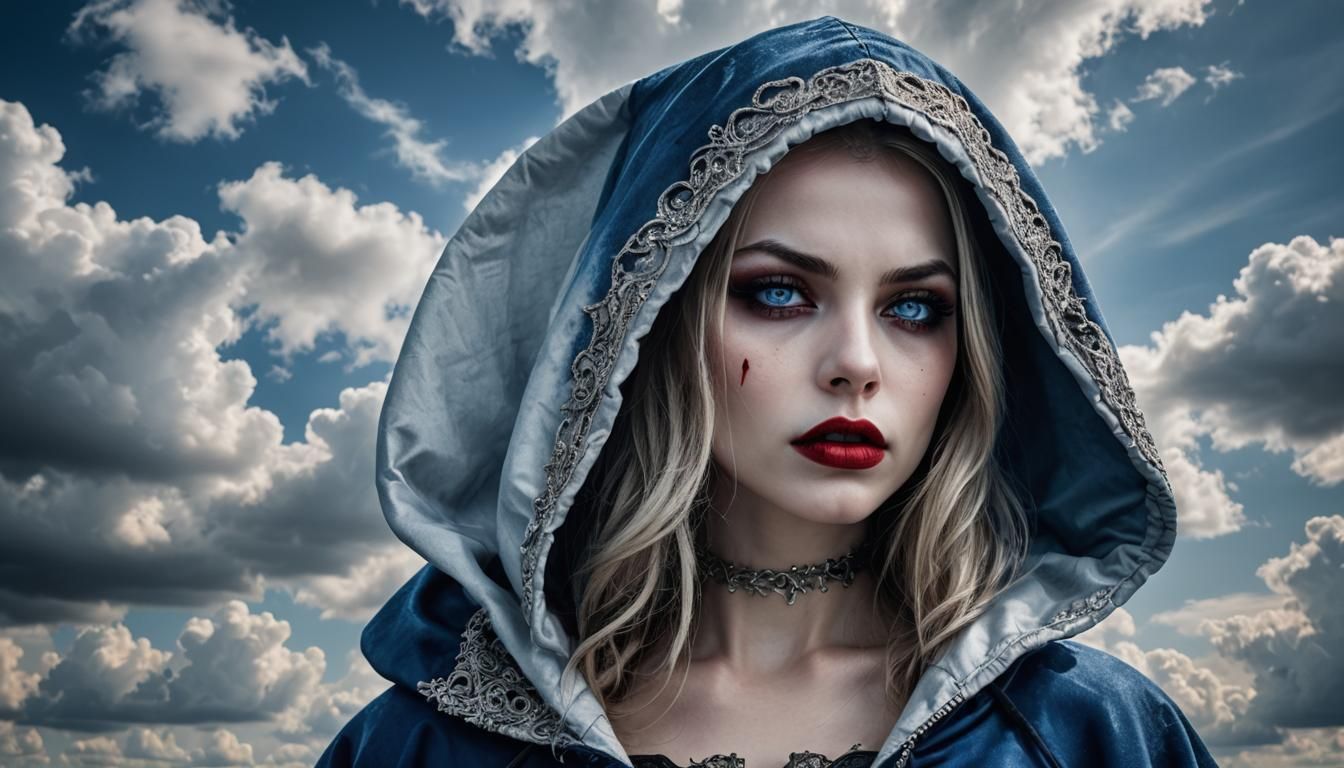 Blue-Eyed Vampire Portrait in Hyperrealistic Style