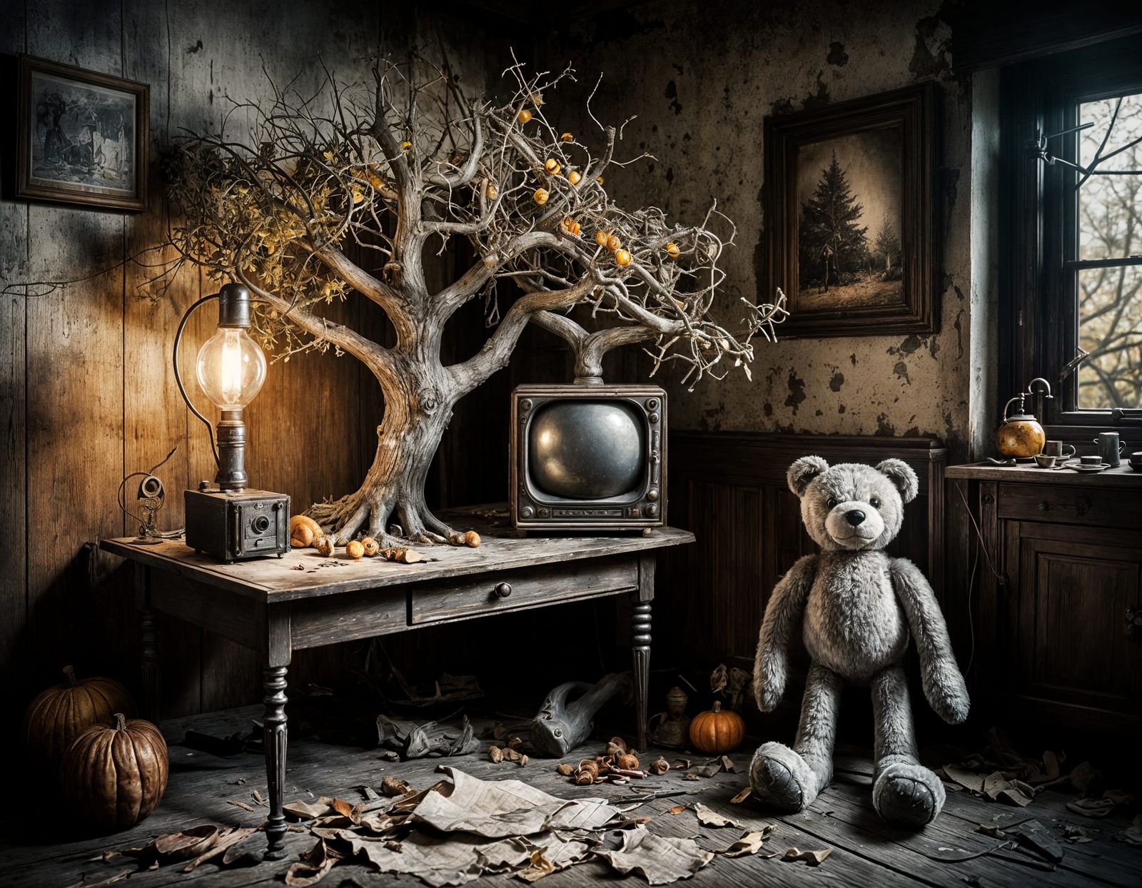 Antique Plush Toy in Abandoned Room Photo