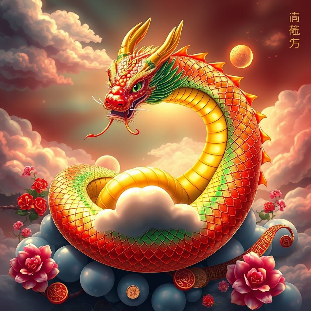 Vibrant Chinese Dragon Snake Spirit