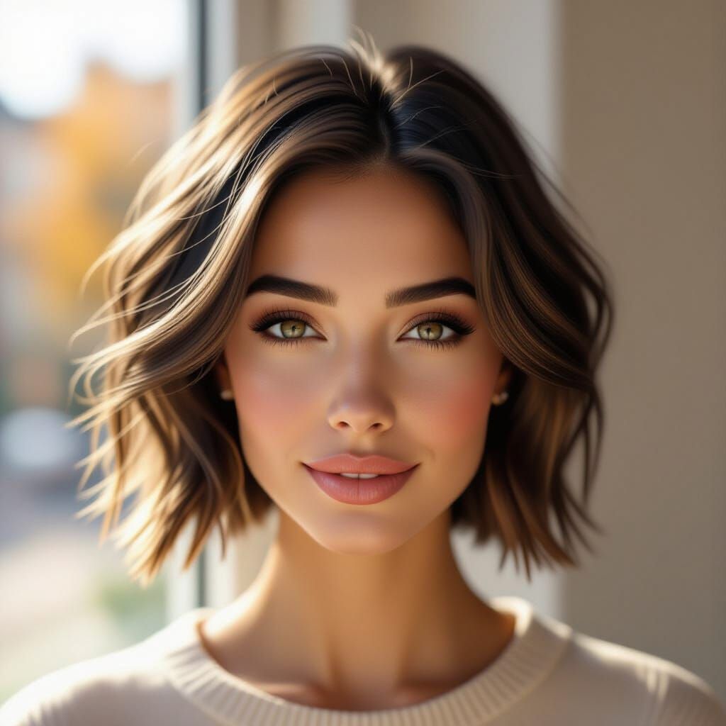 Ethereal Woman Portrait with Short Bob and Blonde Highlights