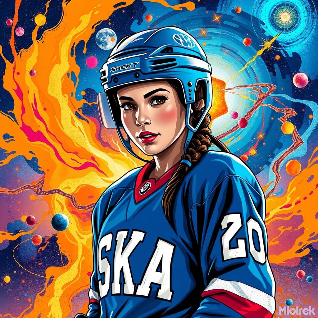 Vibrant Cosmic Hockey Scene in Graffiti-Style with Swirling ...