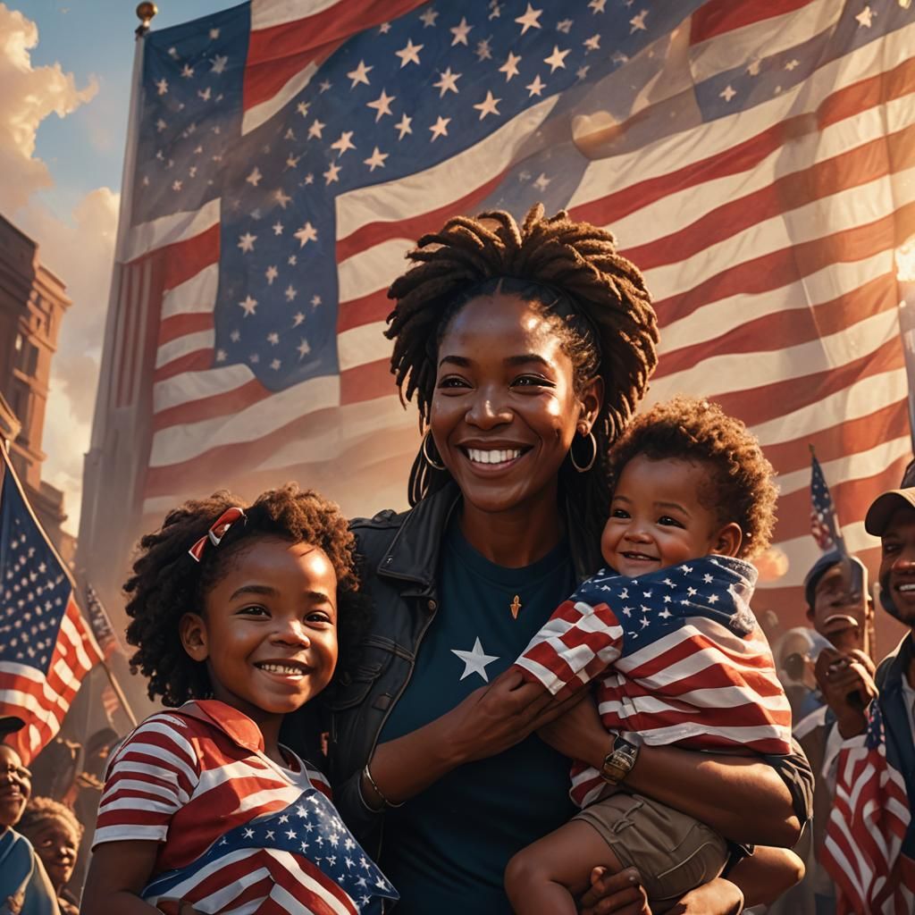 Family Portrait with American Flag, Digital Art