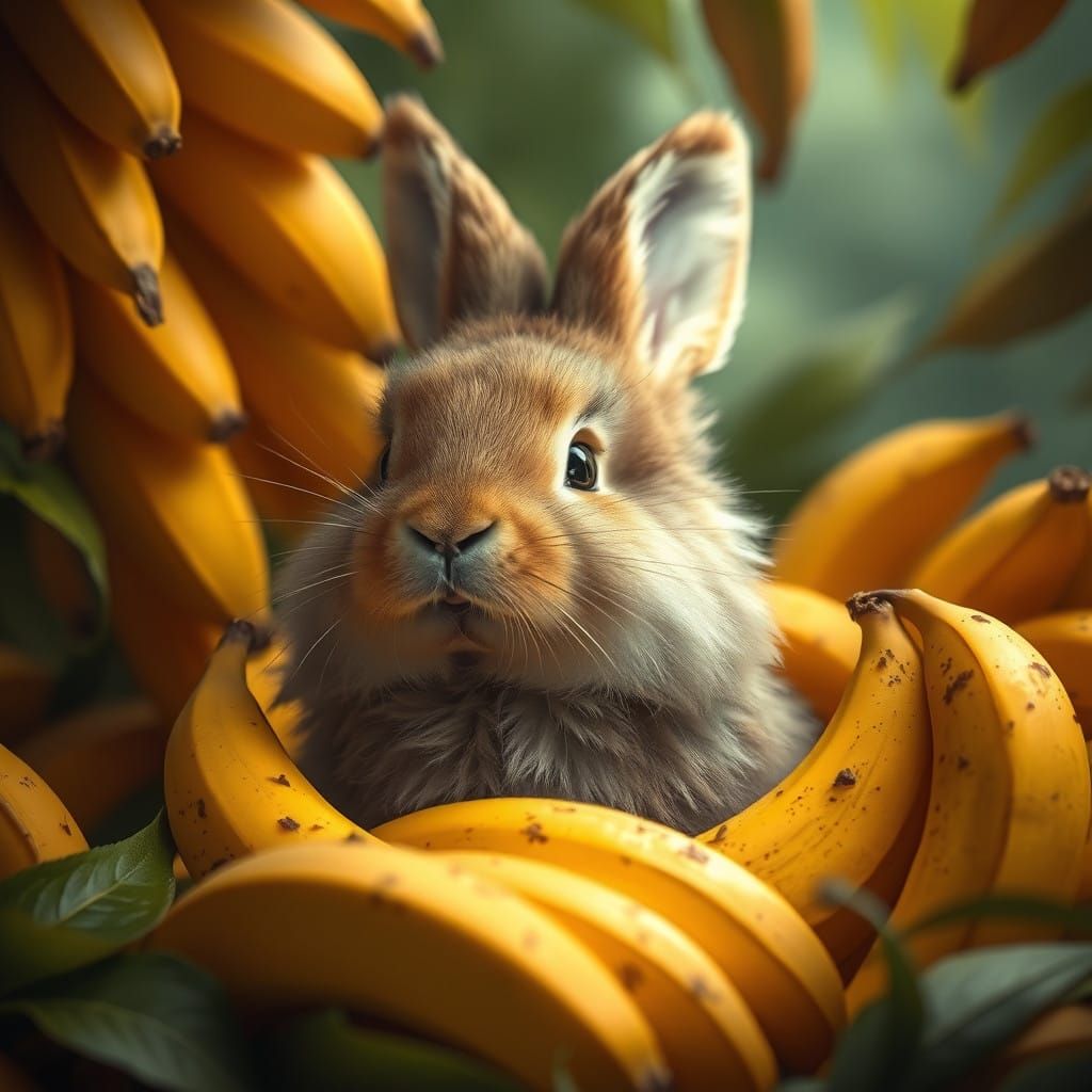 Whimsical Lionhead Bunny in a Fantastical Bananascape