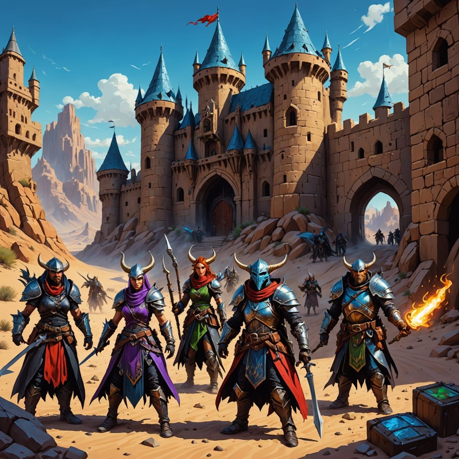 Vibrant Desert Warriors Storm the Dark Castle