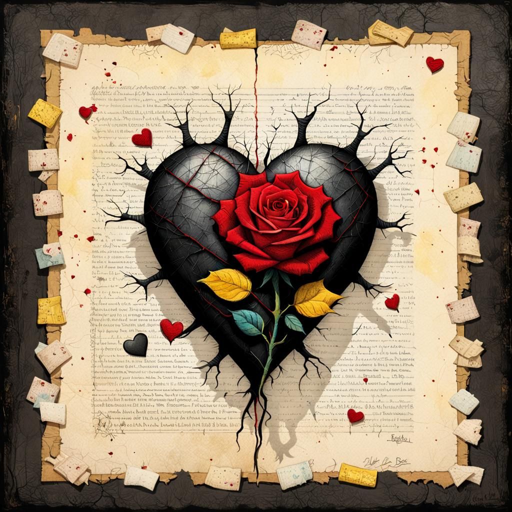 Bandaged Heart with Rose: Fairytale Illustration