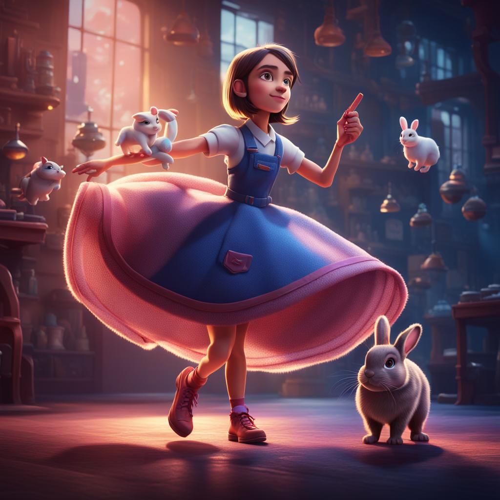 Girl with Spy Bunny: Pixar-Style 3D Art
