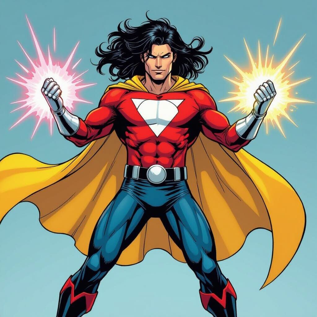 Superhero with Flowing Cape in Comic Book Style